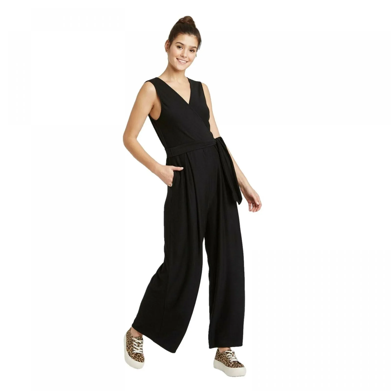 Xhilaration Women's Sleeveless V-Neck Wrap Knit Jumpsuit